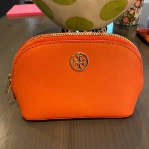 Tory Burch small leather cosmetic bag- orange